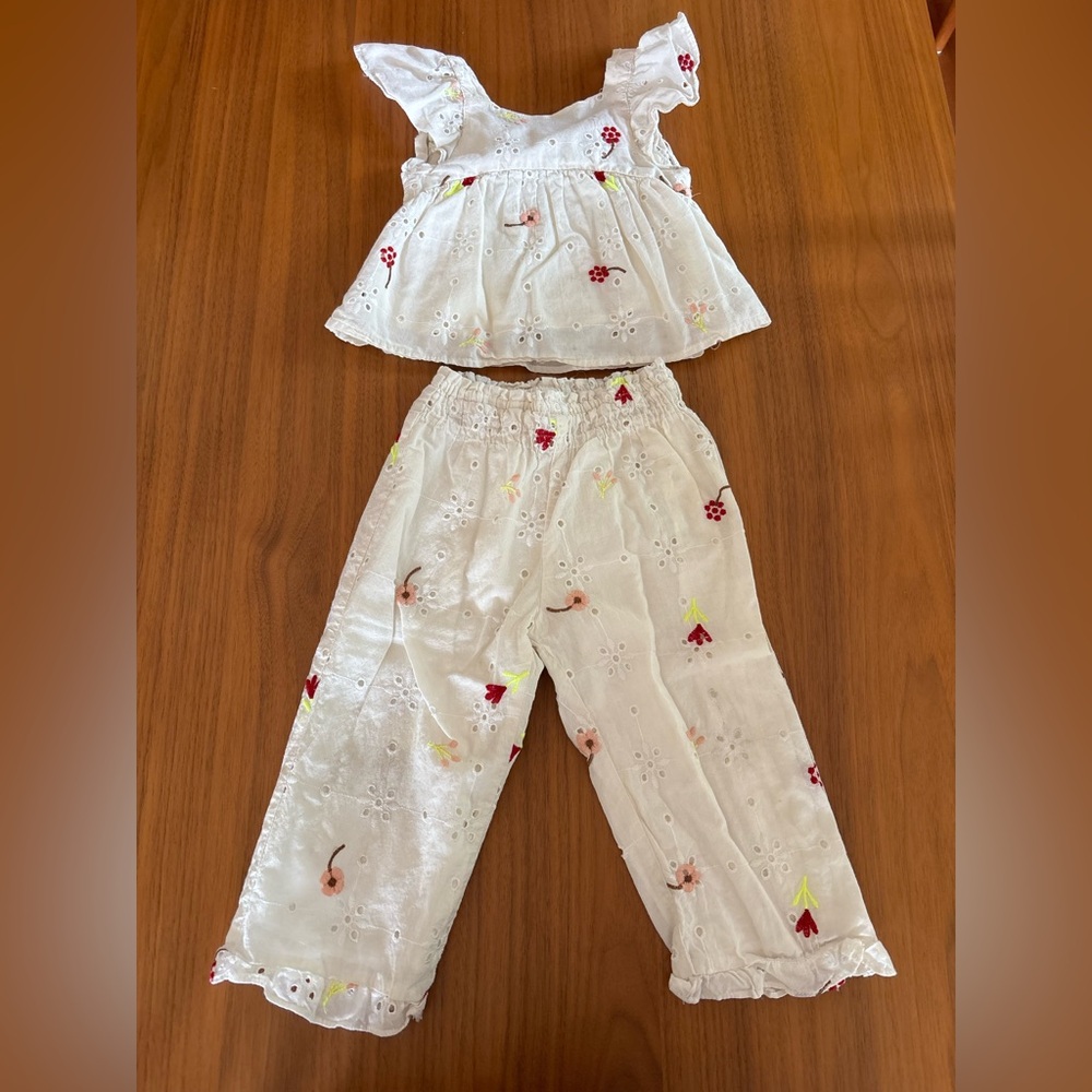 Zara White Eyelet Floral Embroidered Kids Matching Set